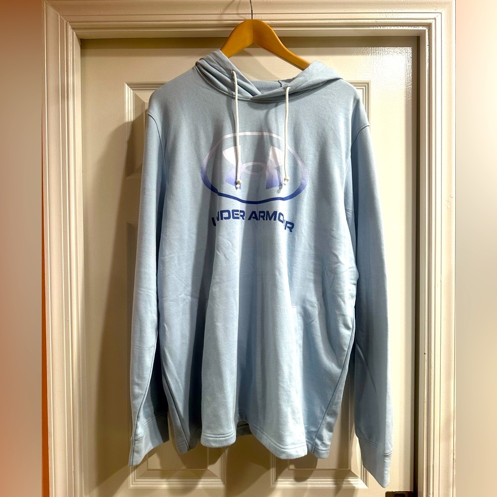 NWT Under Armour Light Blue Men’s Rival Terry Graphic Hoodie Sweatshirt Pockets
